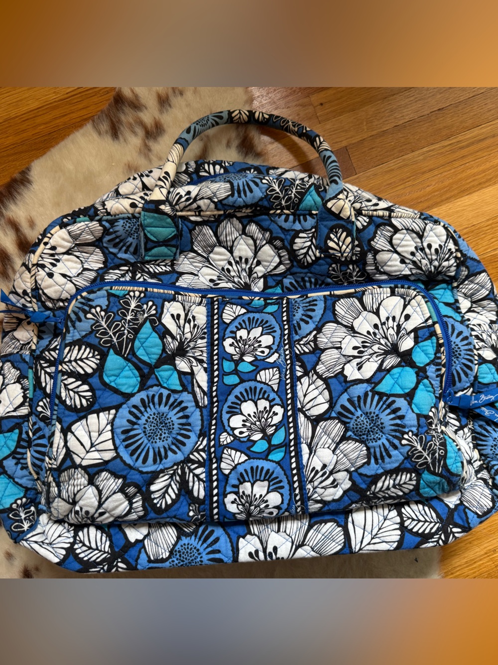 Vera Bradley Blue Floral Quilted Weekender Travel Duffel Bag Large